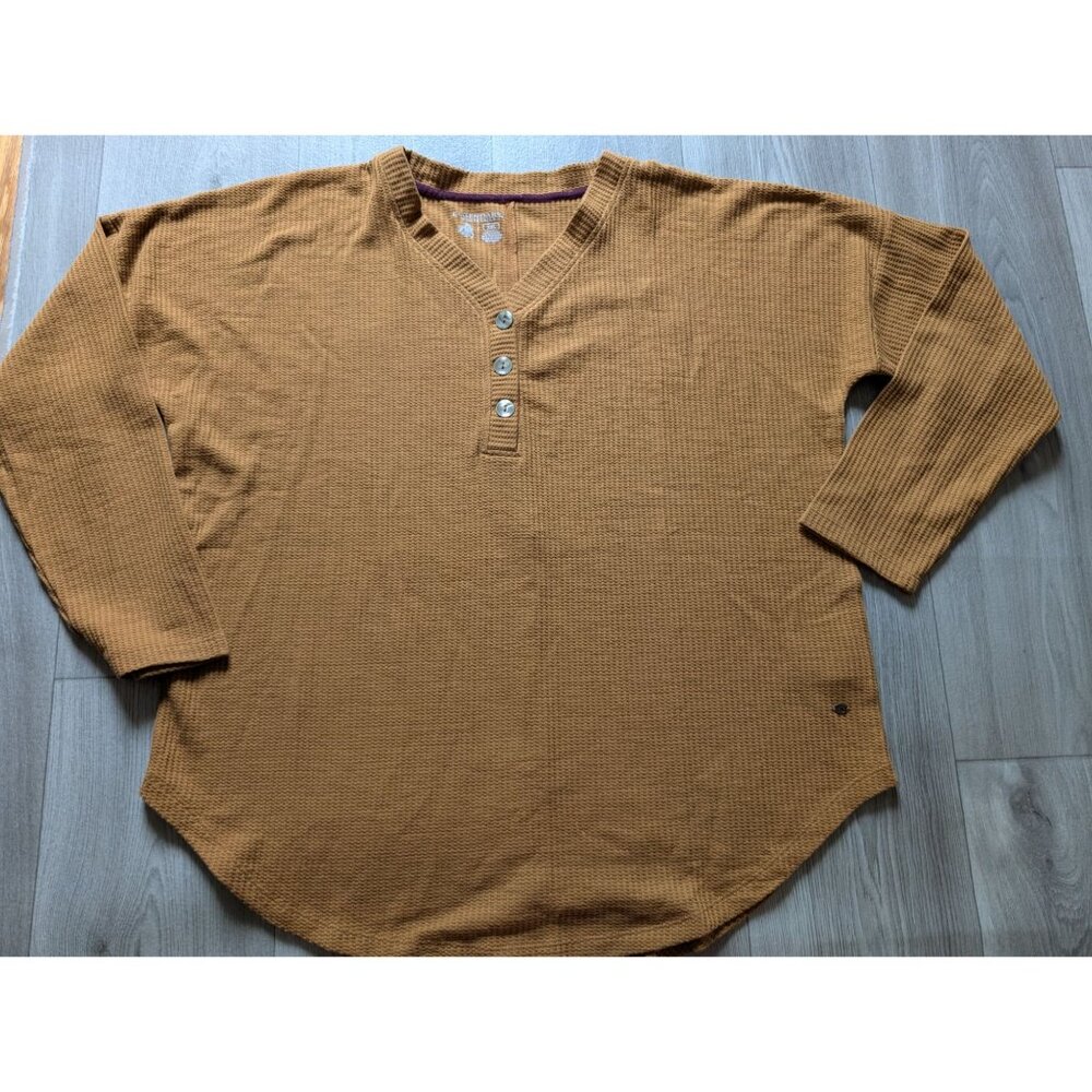 Legendary Whitetails Mens 2XL Waffle Knit Henley Shirt Brown Gold Long Sleeve